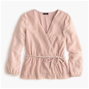 Pink J. Crew Velvet Faux Wrap V-Neck Long Sleeve Top (NWT)